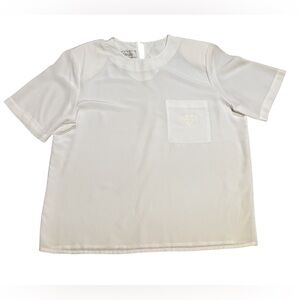 Vintage Fashion Attitudes Ivory Satin Blouse Size 12 Embroidered Pocket 80s